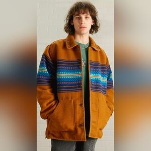 BDG Brown Car Coat Southwestern Stripe Wool Blend Jacket Size XL